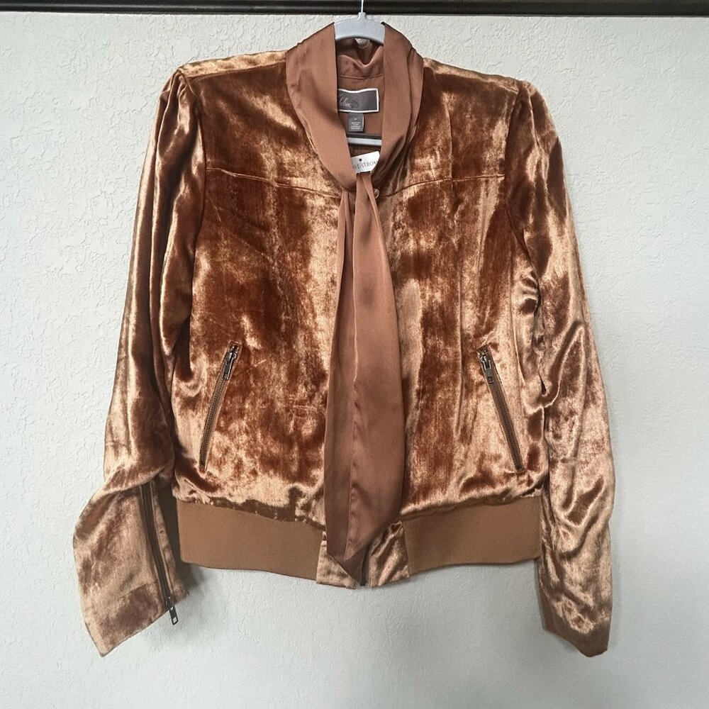 NWT Chelsea28 Rust Carmel Velvet Jacket With Satin Neck Tie Scarf - Picture 4 of 10